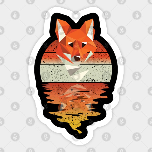 Vintage cute fox reflected on lights of moon T-Shirt Sticker by mutarek